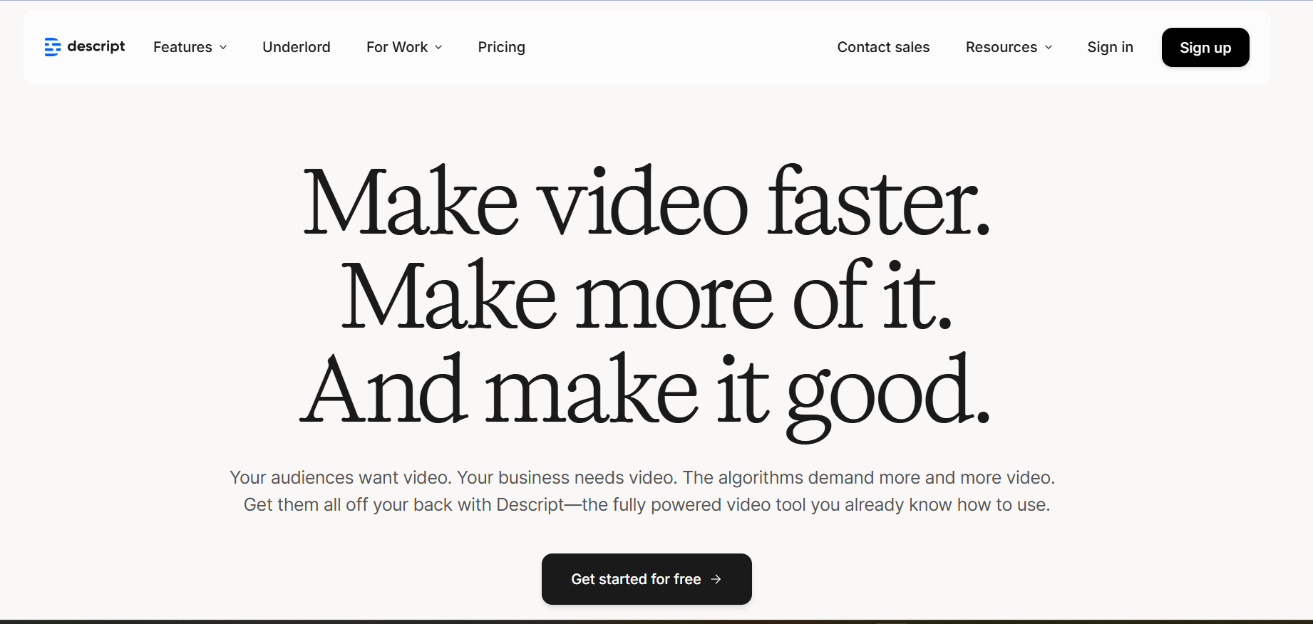 Descript’s Landing Page