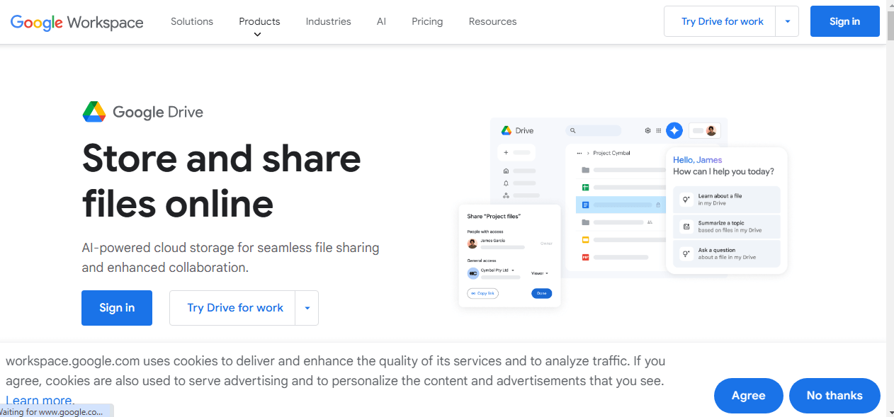 Top 16 Digital Tools to Use for Your Business in 2026 23 Google Drive’s Webpage