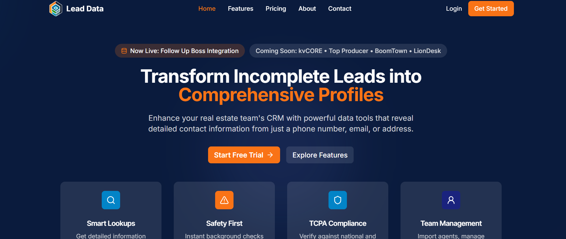 Lead Data’s Landing Page