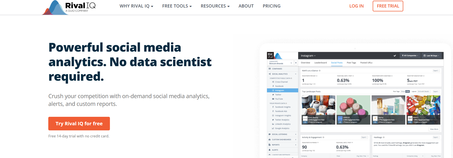Rival IQ’s Landing Page