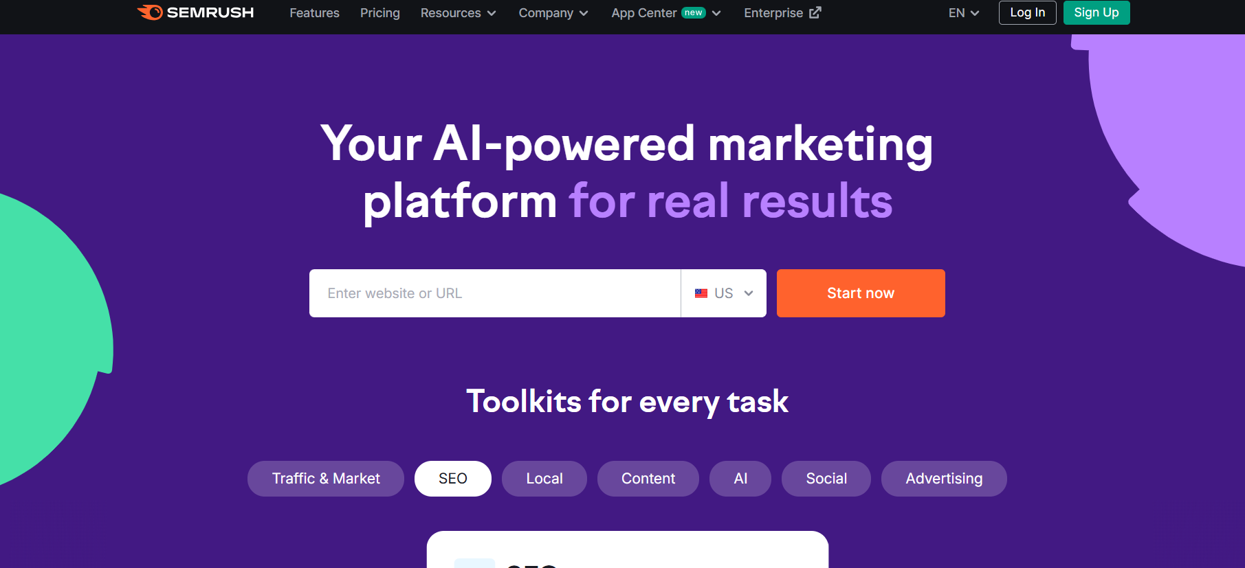 SEMrush’s Landing Page