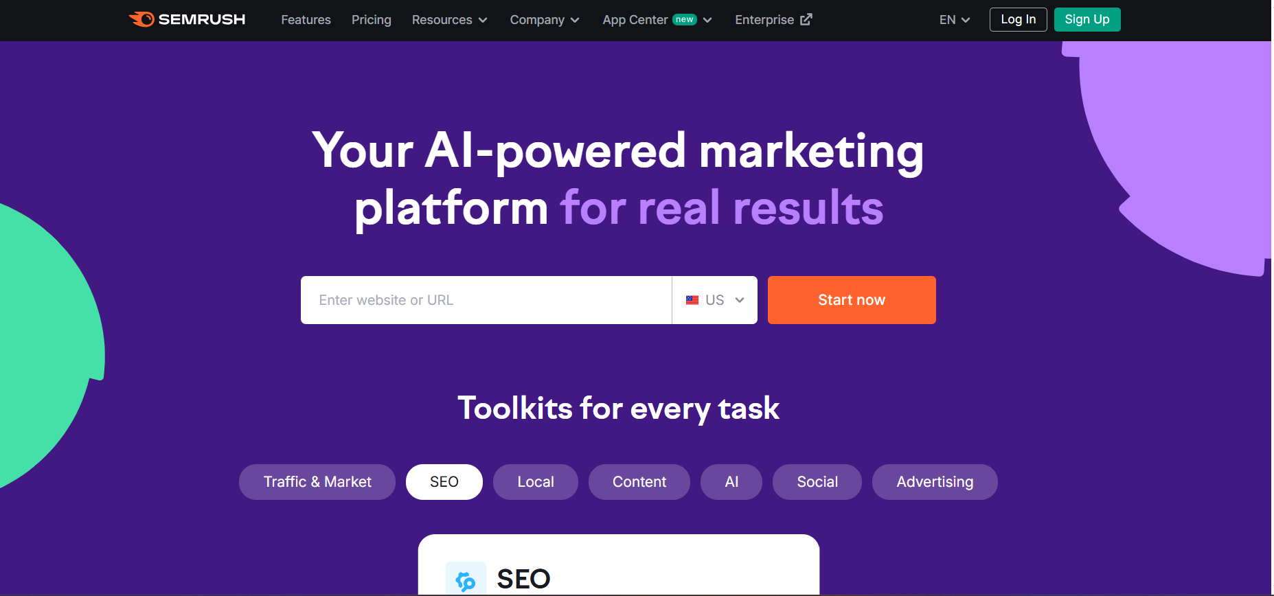 Semrush's Landing Page