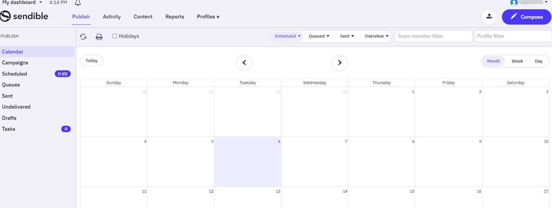 Sendible's Dashboard