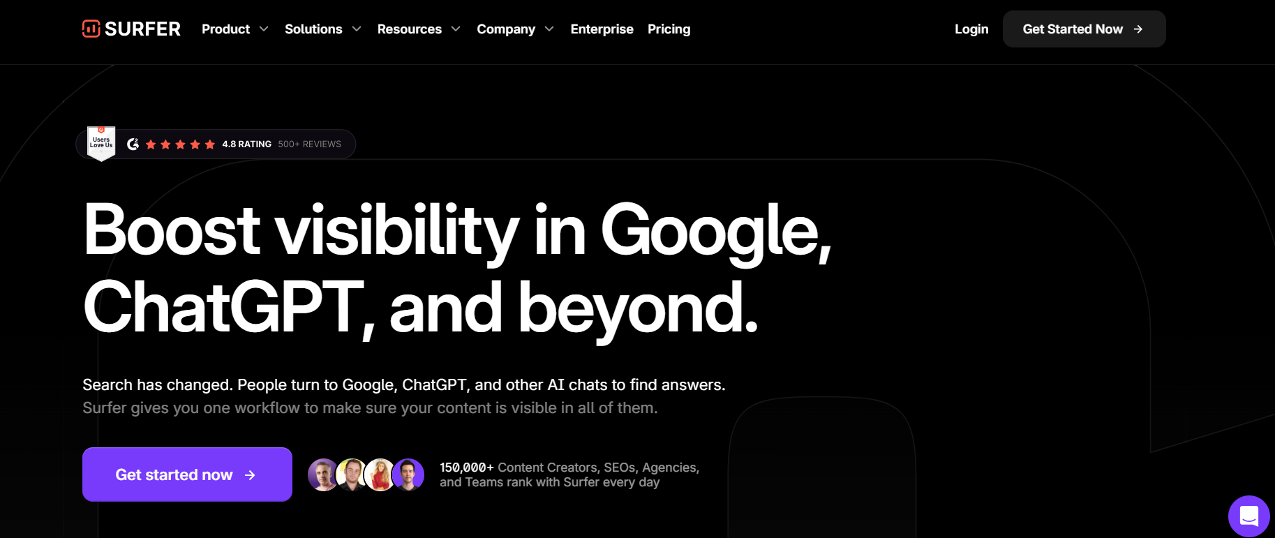 Surfer SEO's Landing Page