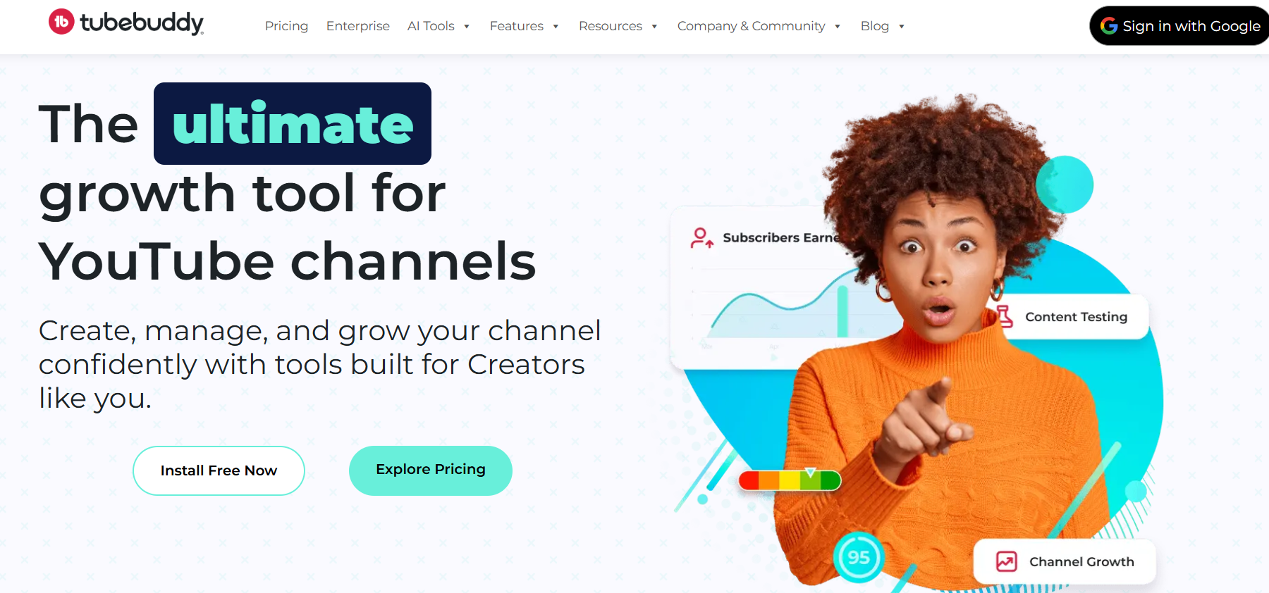 TubeBuddy’s Landing Page
