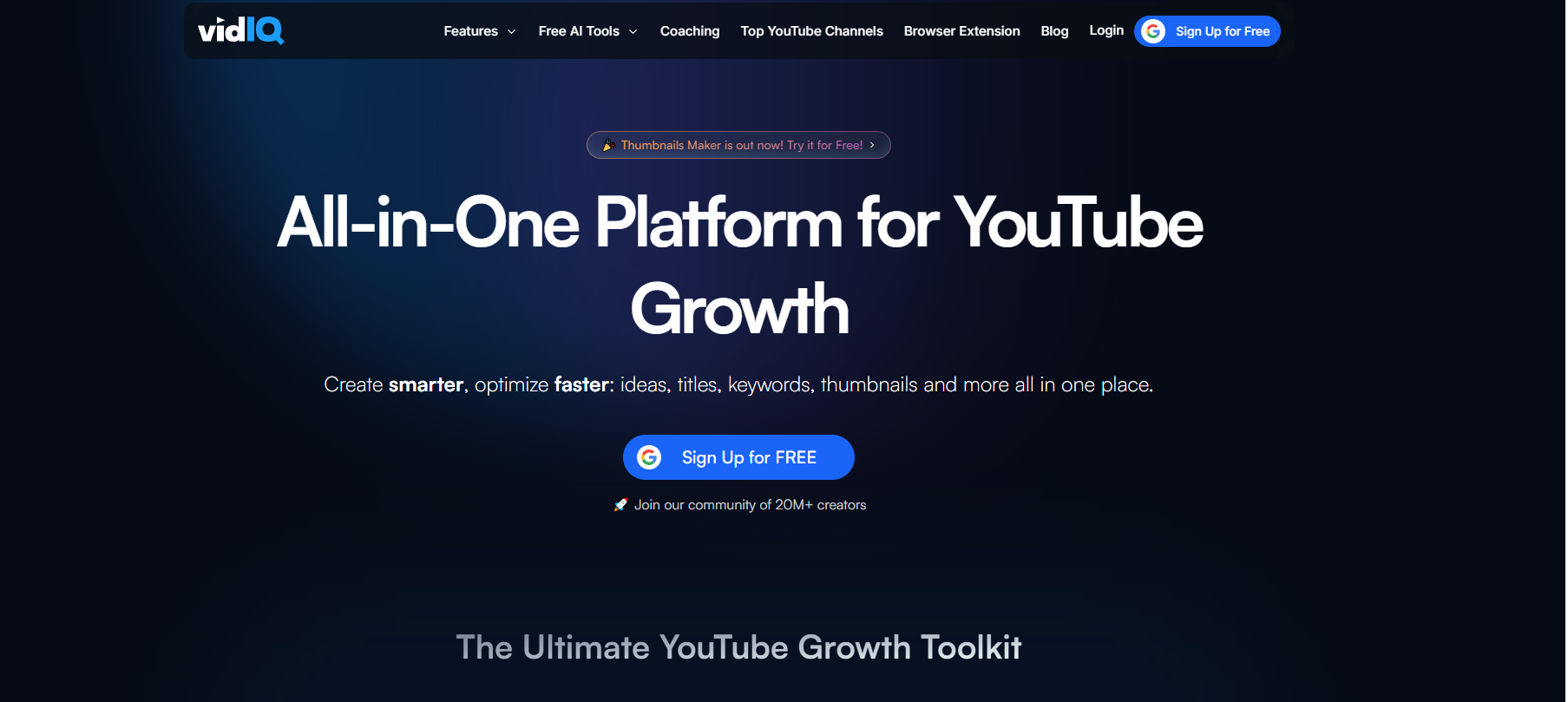 vidIQ’s Landing Page