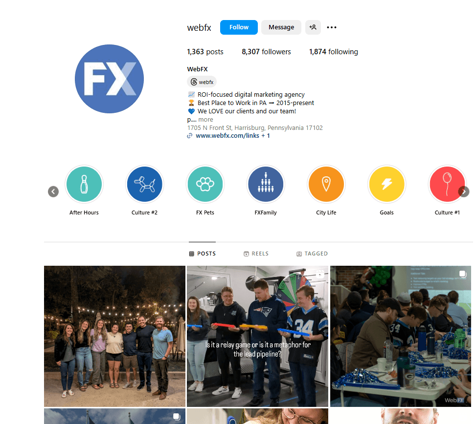 Social Media for Marketing Agencies: Complete Guide for 2026 7 WebFx’s Instagram Page