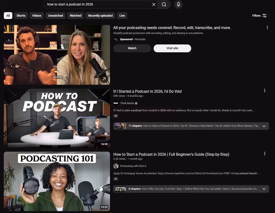 YouTube Search Showing Keyword-Optimized Videos for Long-Tail Query