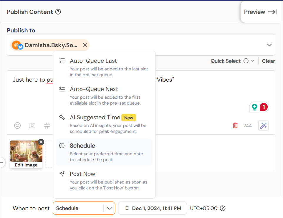 How to Schedule Bluesky Posts: Streamline Your Social Media Strategy 10 AI Suggest Time on Social Champ Dashboard