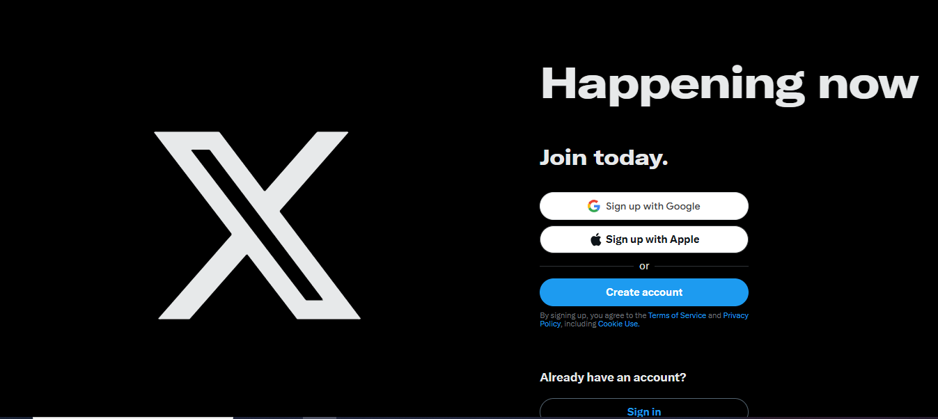 Mastodon vs Twitter (X): Detailed Comparison Guide in 2026 7 A screenshot of the X website, highlighting its focus on a minimalist and user-friendly interface.