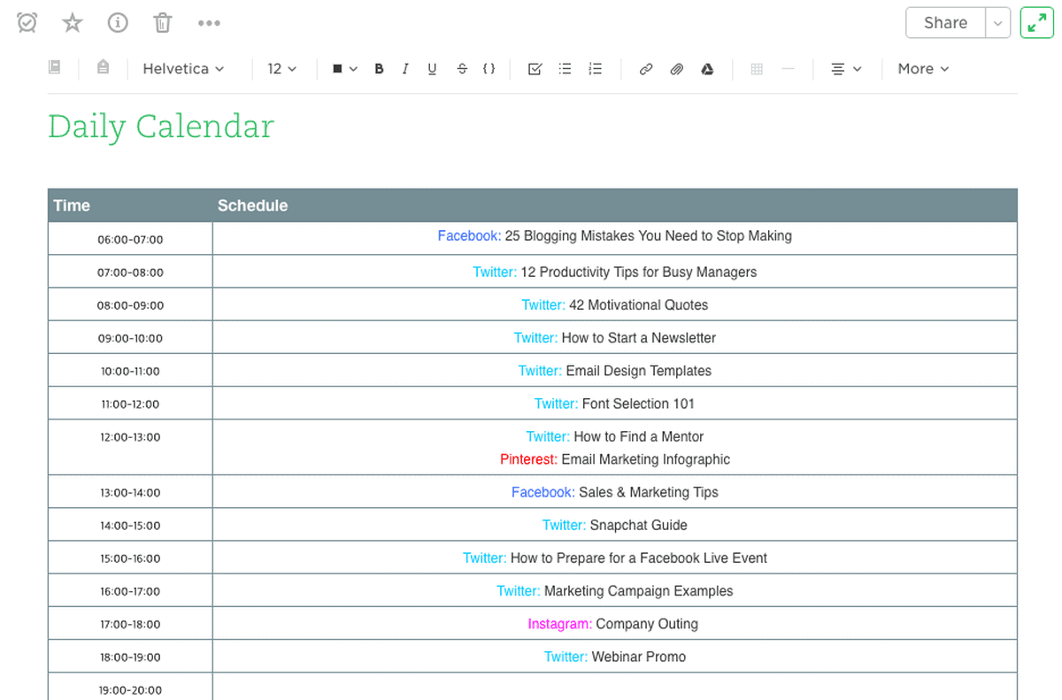 Evernote’s Content Calendar