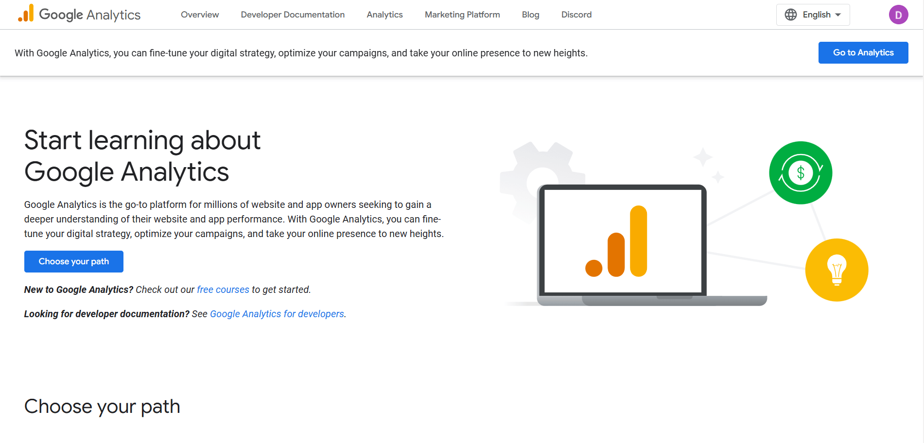 Google Analytics’ Landing Page