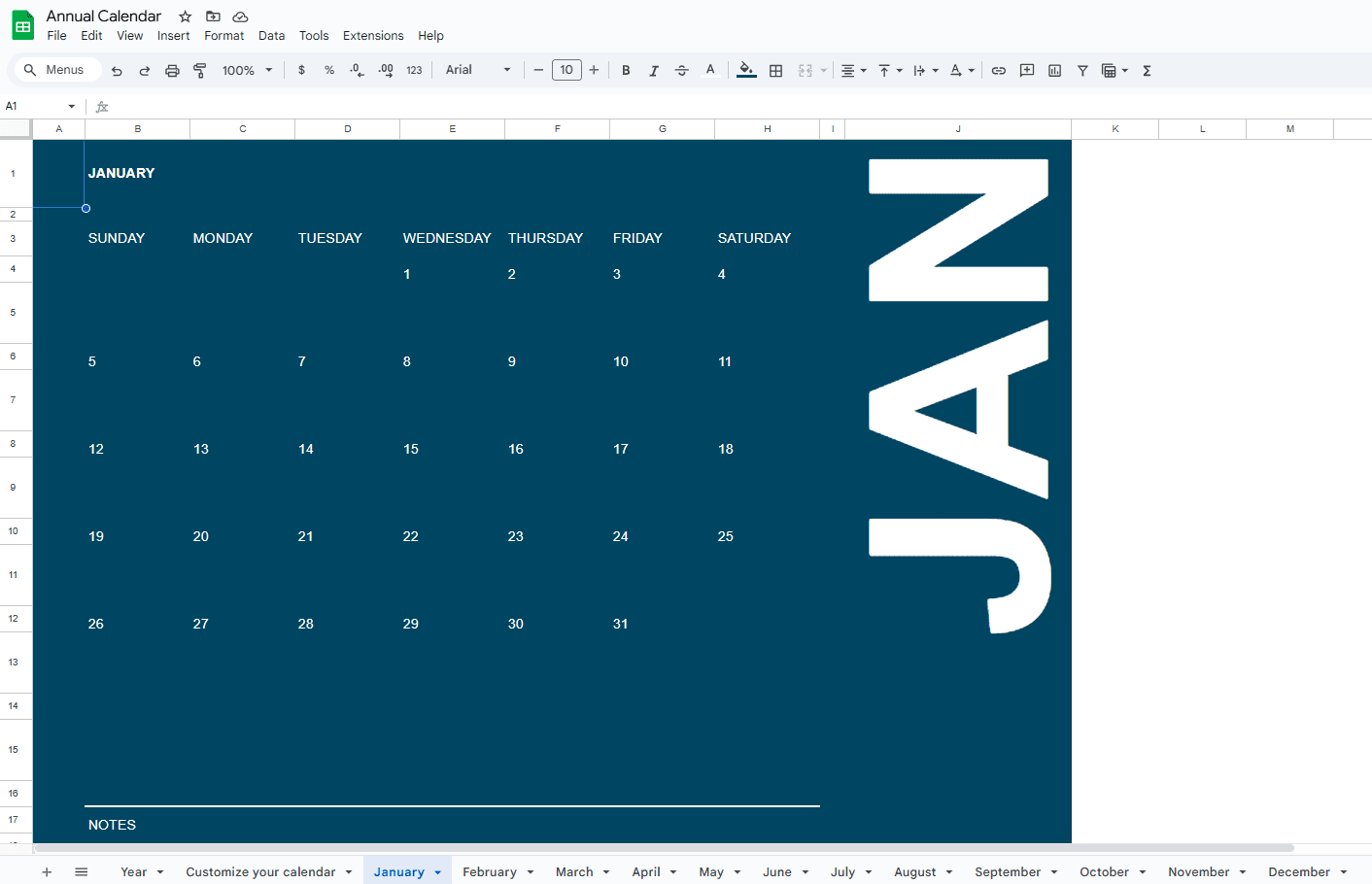 Google Sheet’s Calendar Template