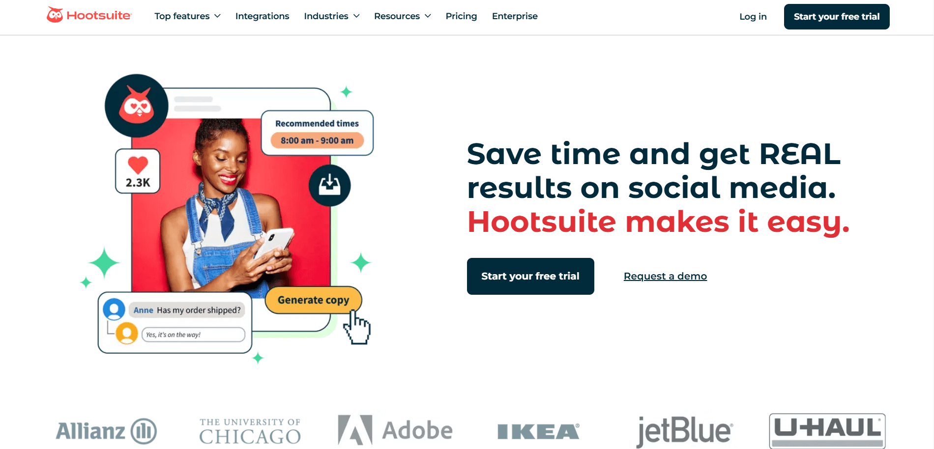 hootsuite landing page