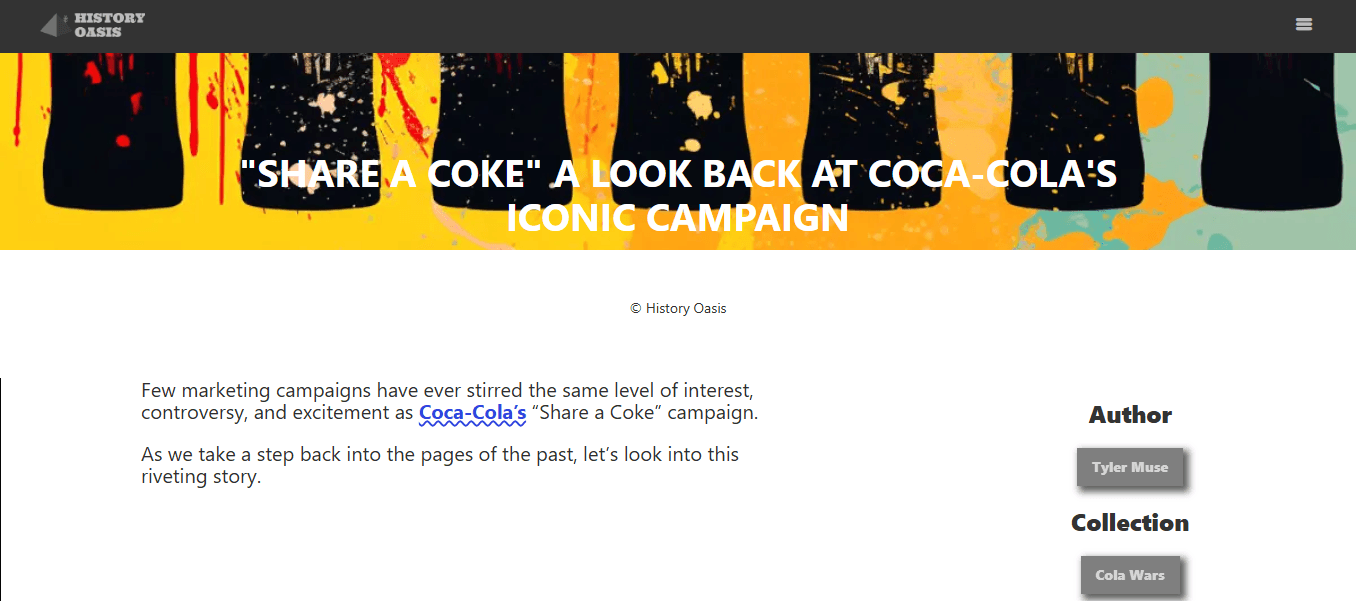 Authentic Marketing: Myths, Truths, and Tips for Success 13 Main Page of History Oasis Website