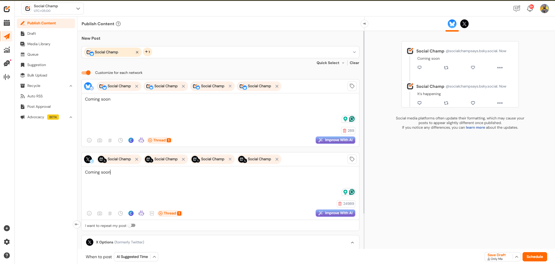 Bluesky vs. Twitter (X): What’s Better for Marketers in 2026 4 schedule on x and bluesky with social champ