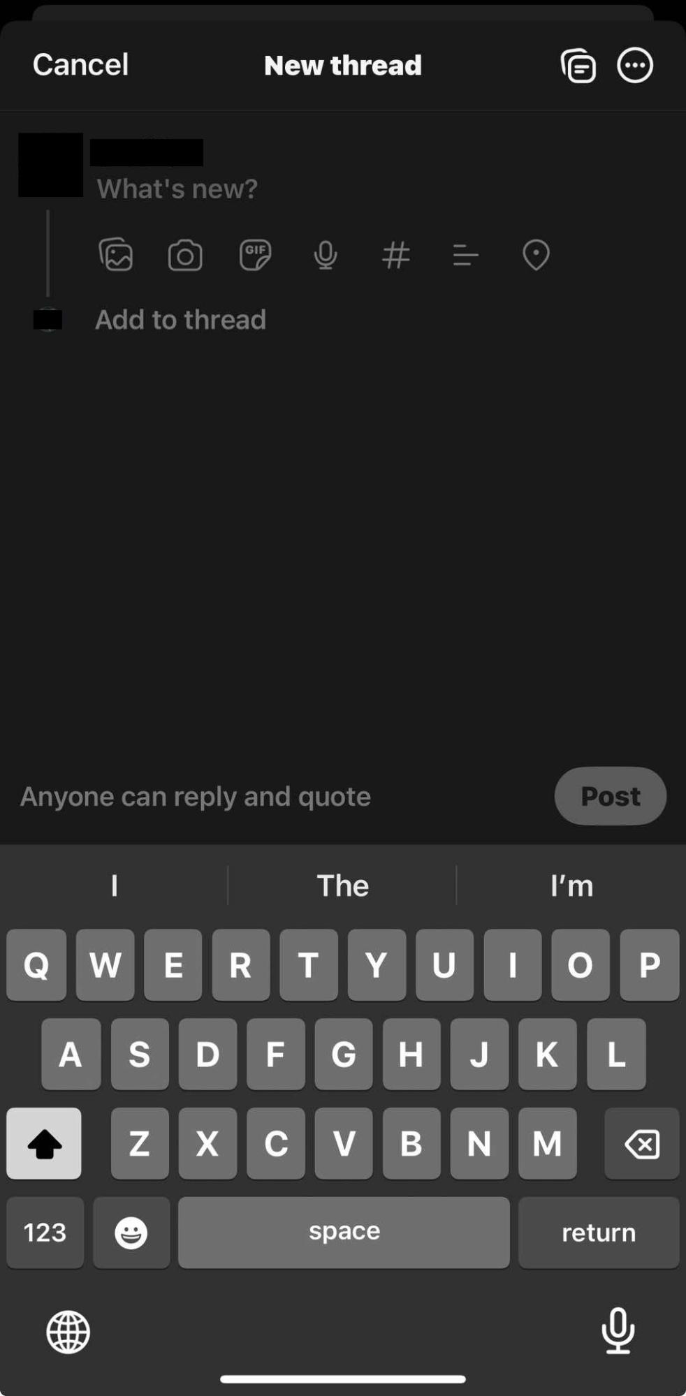 Create A Thread Post By Clicking On The + Icon