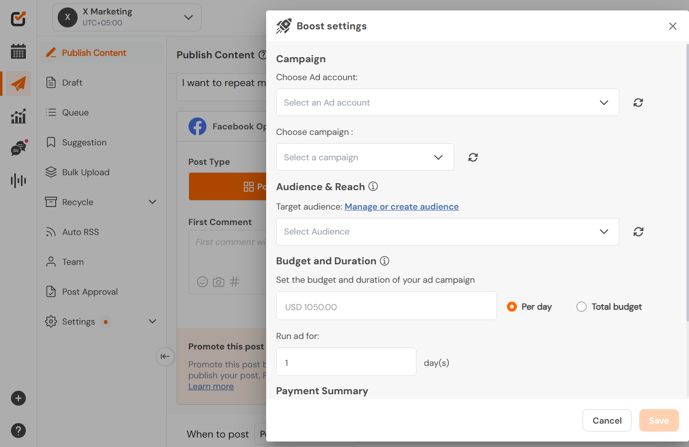 Boost Settings in Social Champ