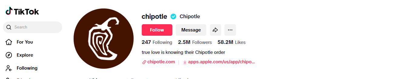 Chipotle’s Optimized Bio on TikTok