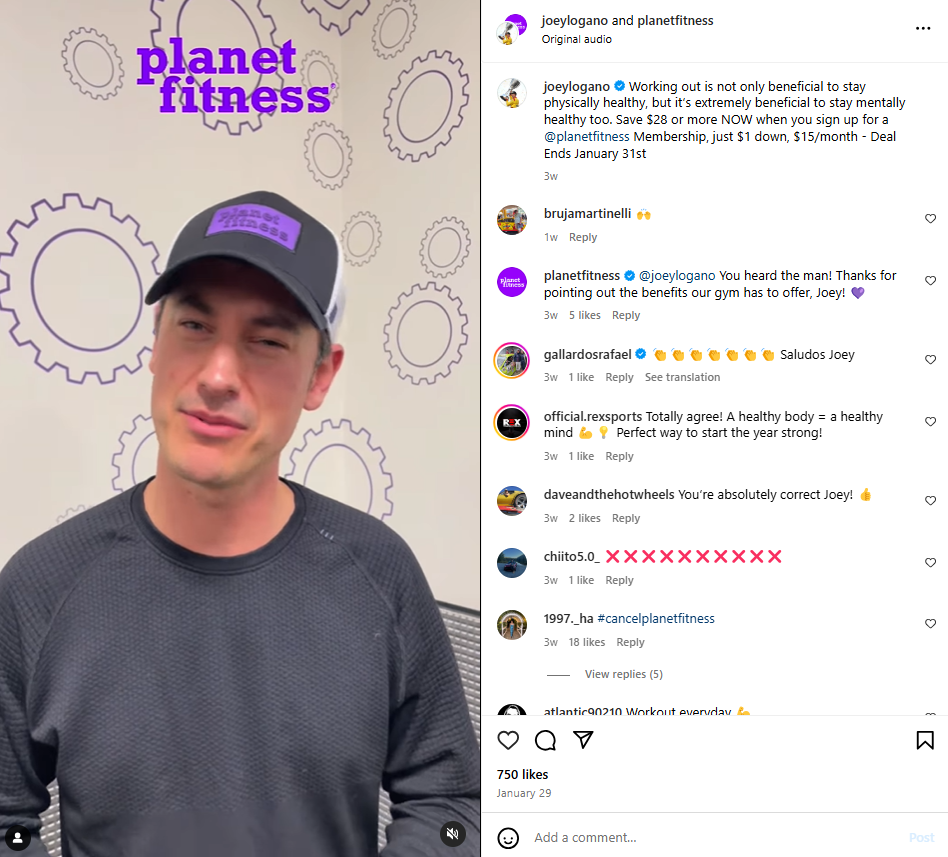 Influencer Partnership by Planet Fitness
