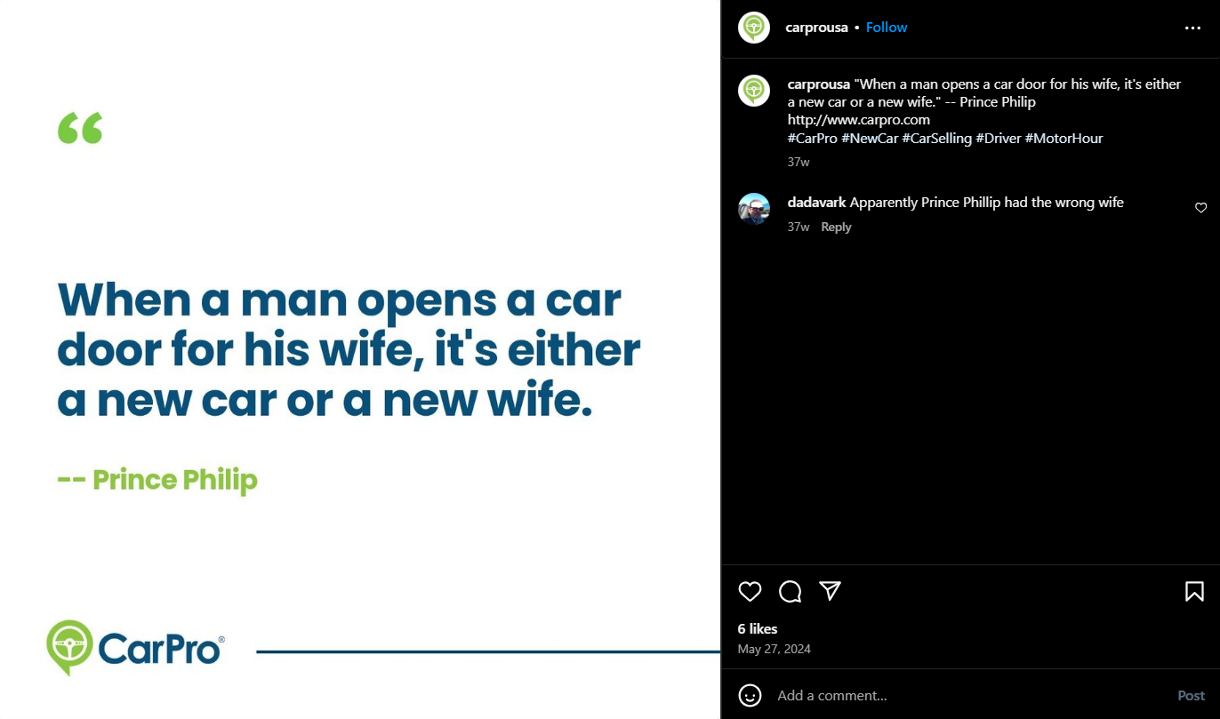 A Screenshot Showing an Engaging Post By an Automotive Brand Selling its Vehicles