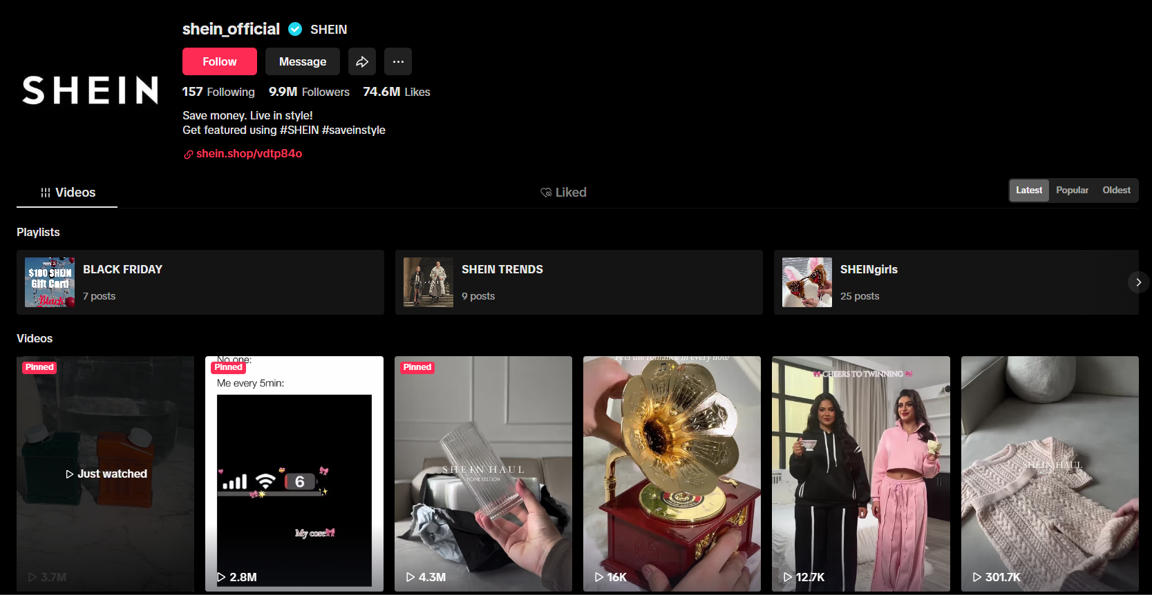 Shein's Engaging TikTok Page