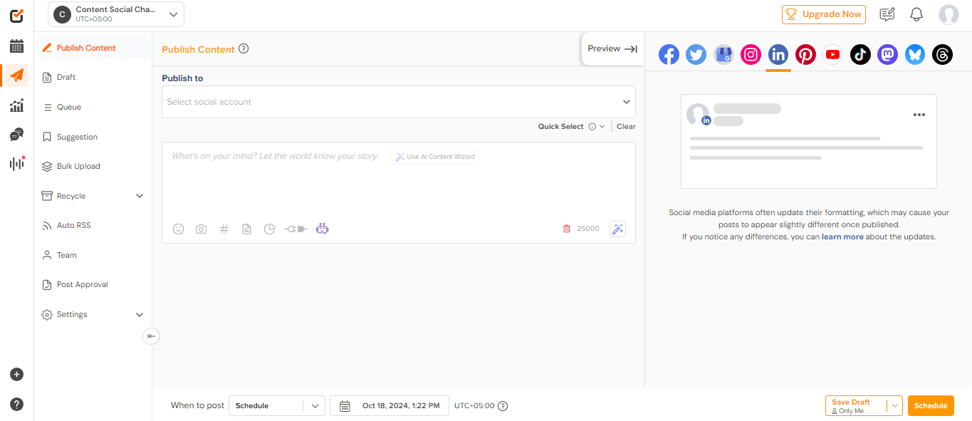 Social Champ’s Publishing Dashboard