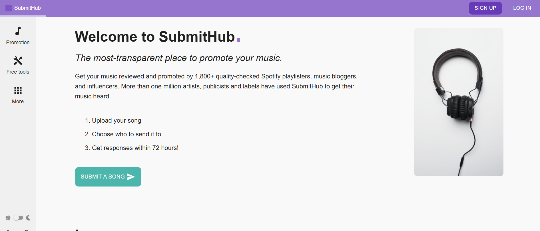 SubmitHub's Landing Page