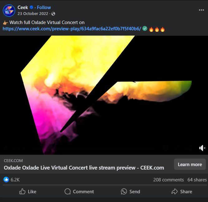 Promotion of a Virtual Concert on Facebook
