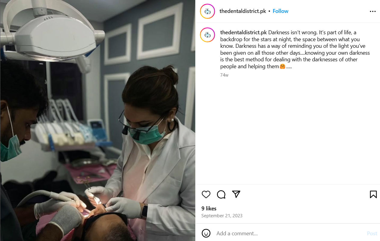 BTS Post on Instagram by @thedentaldistrict.pk