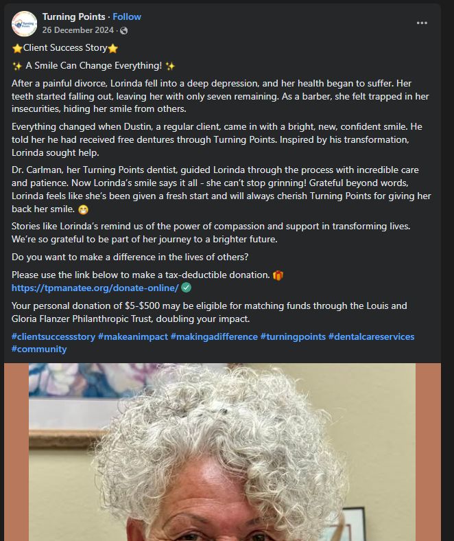An Organization Sharing a Success Story of Its Dental Patient on Facebook
