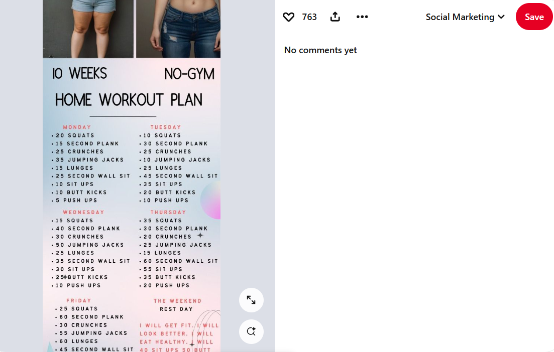 A Fitness Trainer Sharing 10 Weeks Home Workout Plan on Pinterest