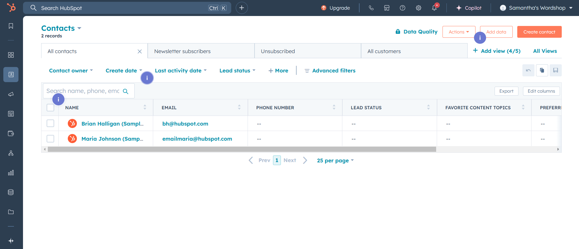 HubSpot's Dashboard