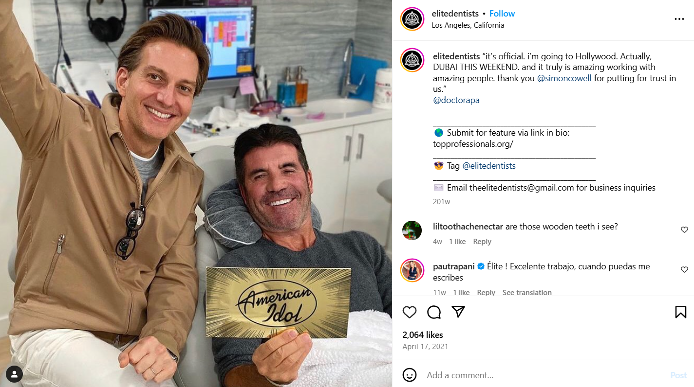 Instagram Post With Celebrity by @elitedentists