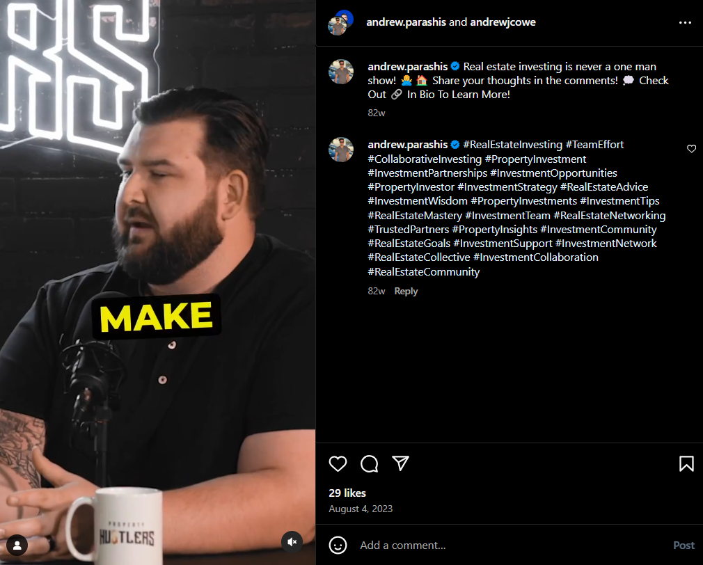 Investment Collaboration Post of Investors on Instagram