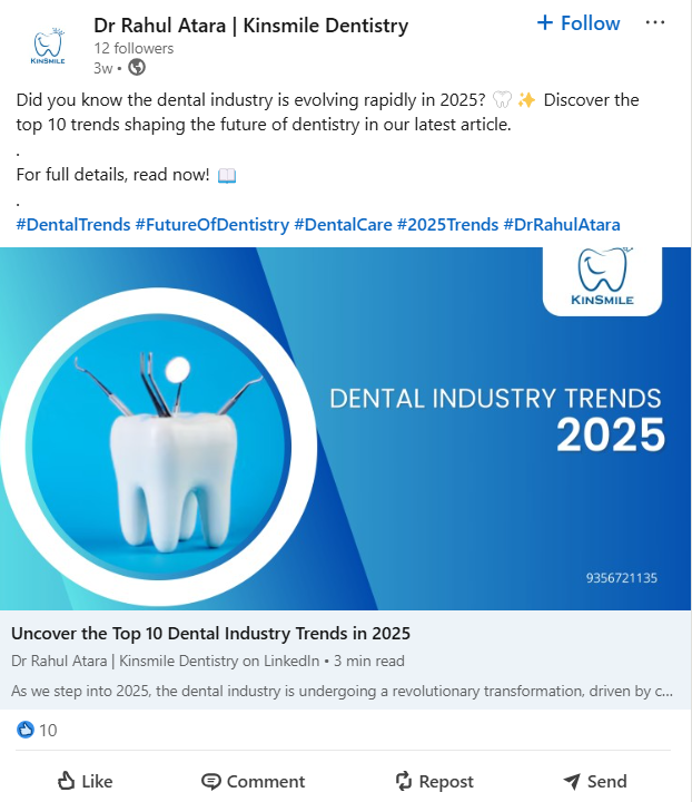 A Dentist Sharing the Article About “Dental Trends” on LinkedIn