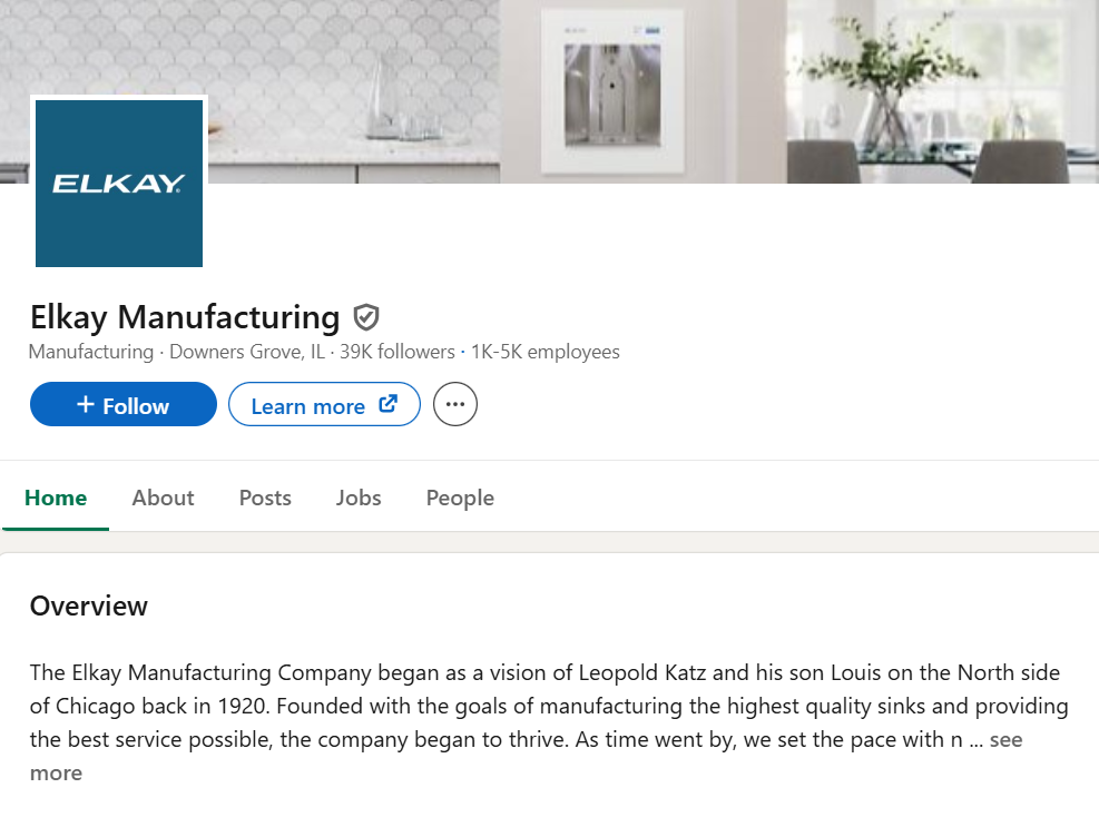 LinkedIn Profile of Elkay Manufacturing