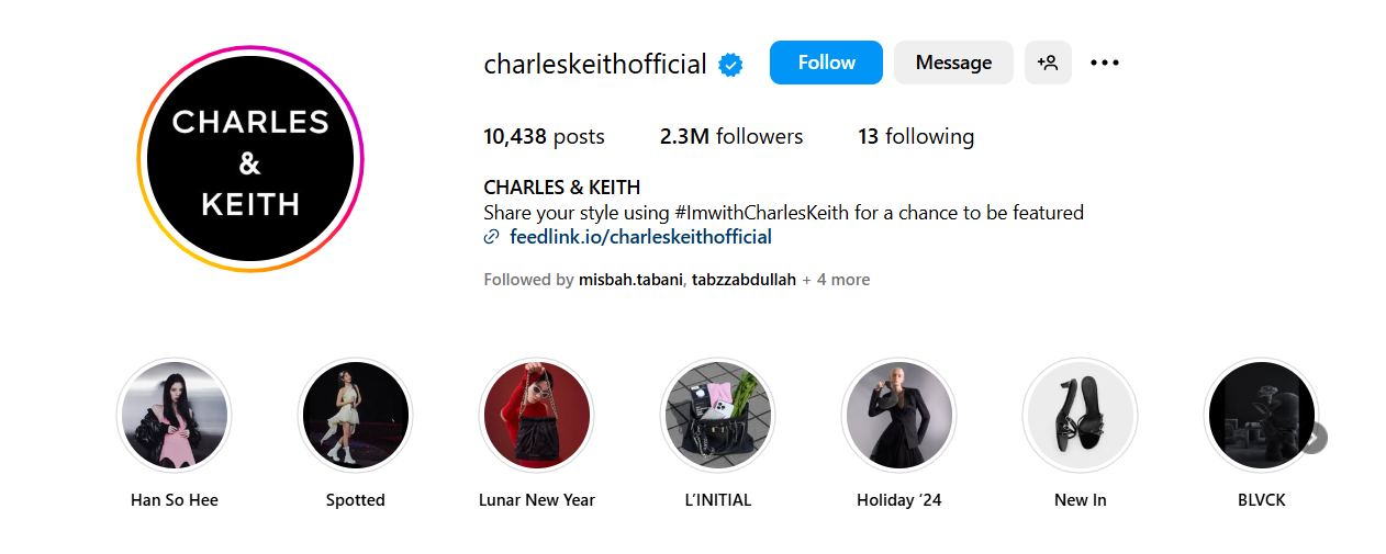 Instagram Profile of Charles & Keith