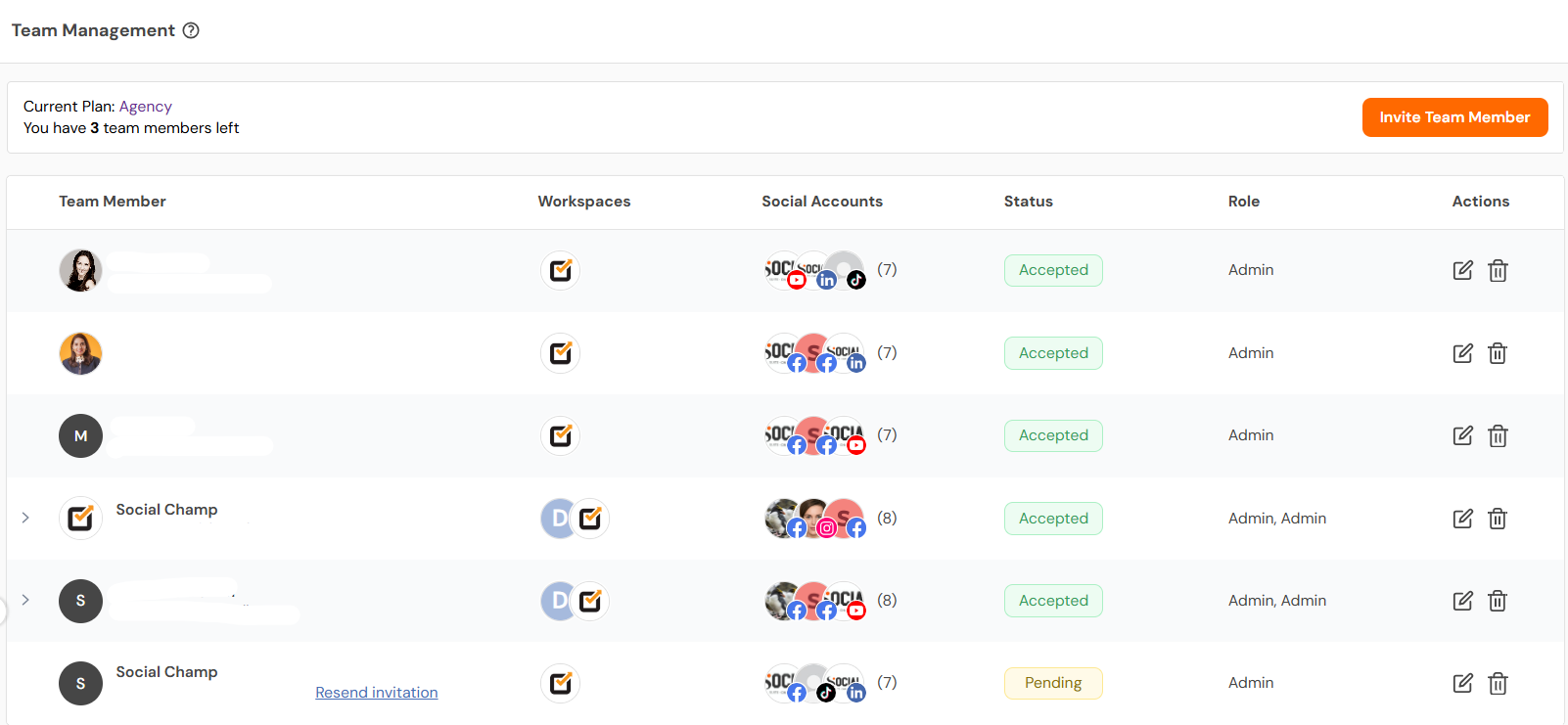 Social Champ’s Team Management