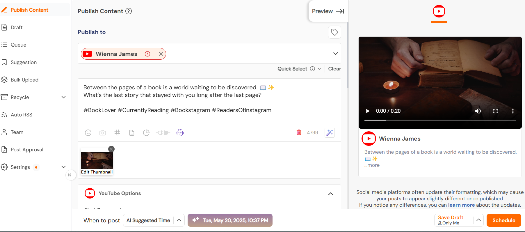 social champ’s youtube scheduler