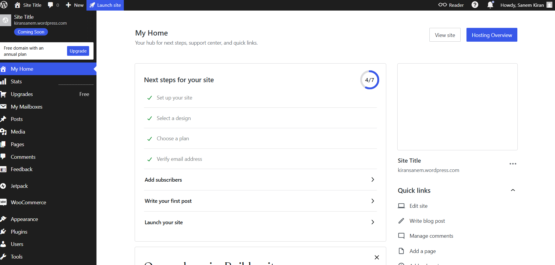 WordPress's Dashboard