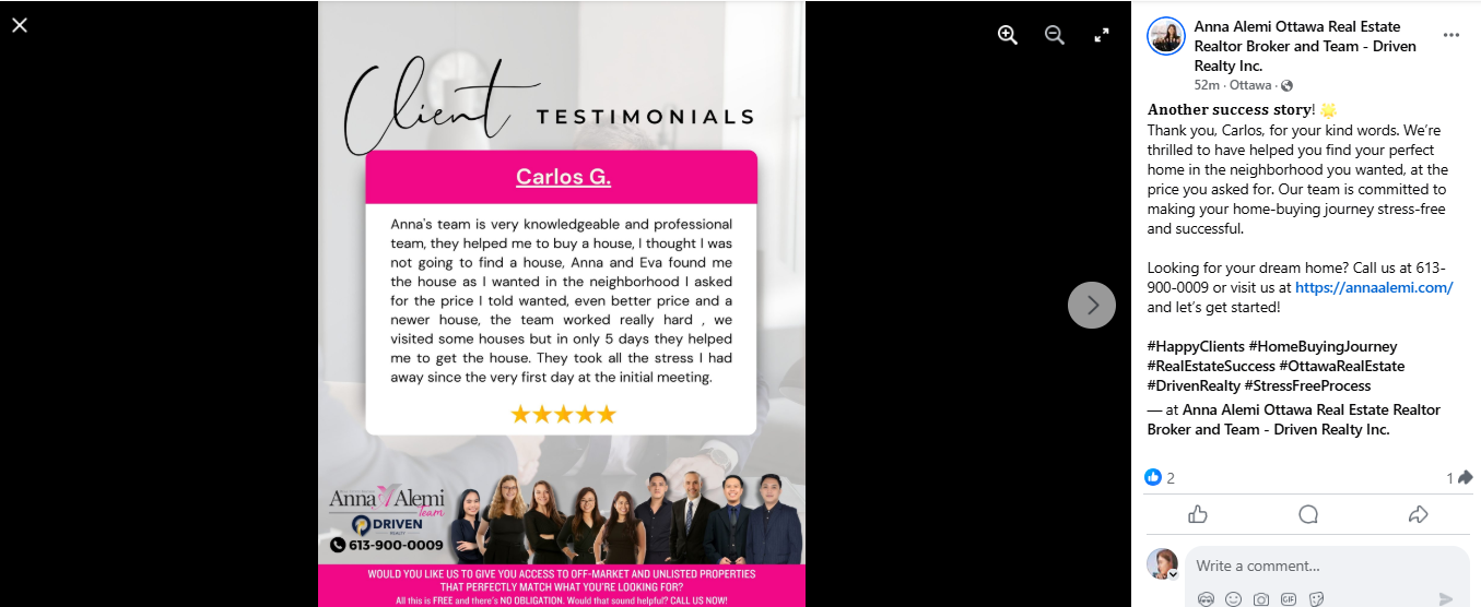 A List of Client Testimonials on Facebook