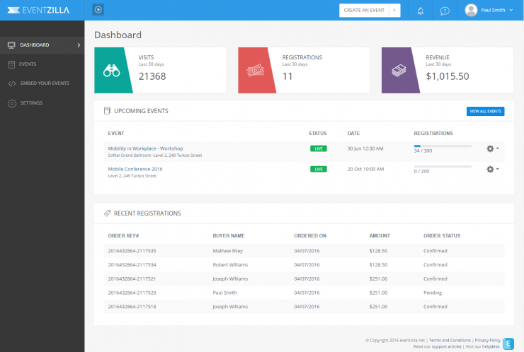 EventZilla’s Dashboard (Source: EventZilla)