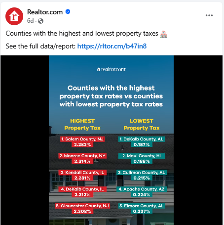 Facebook Post About Counties Property Taxes