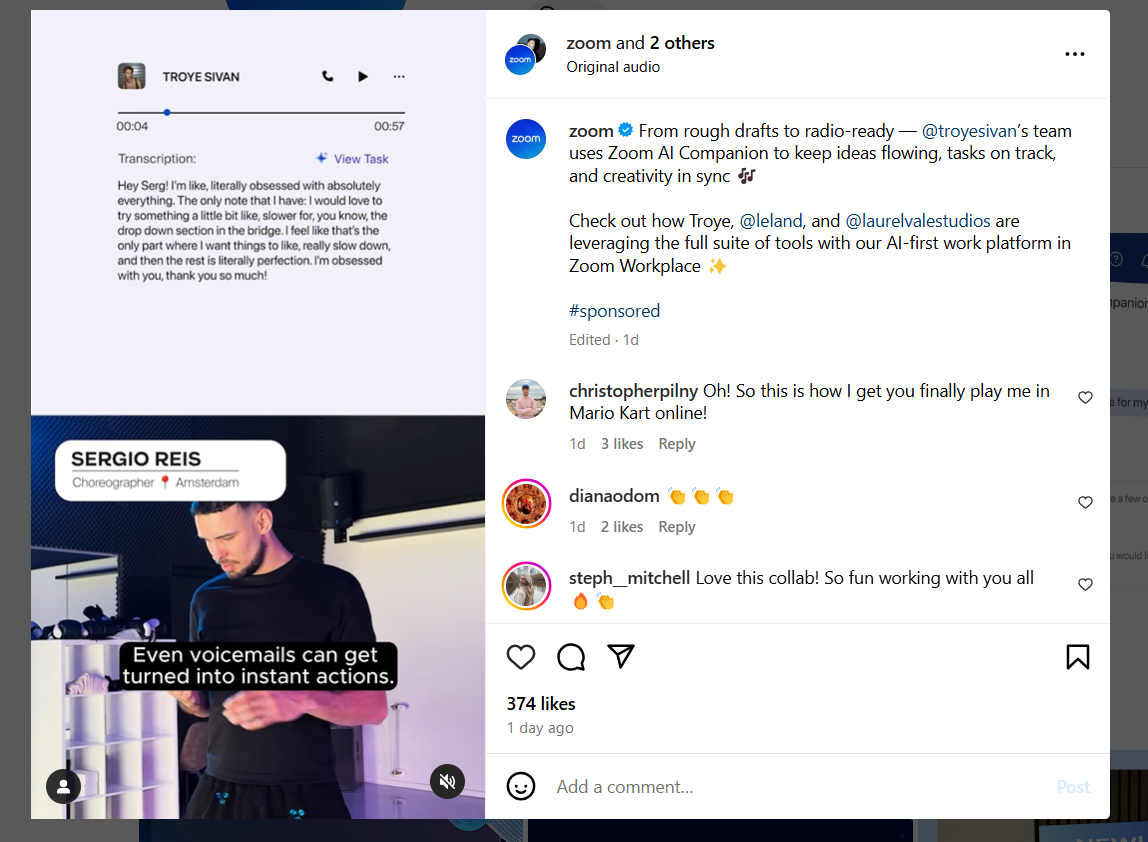 A Screenshot Showing Zoom Partnering With Influencer and Singer Troy Sivan