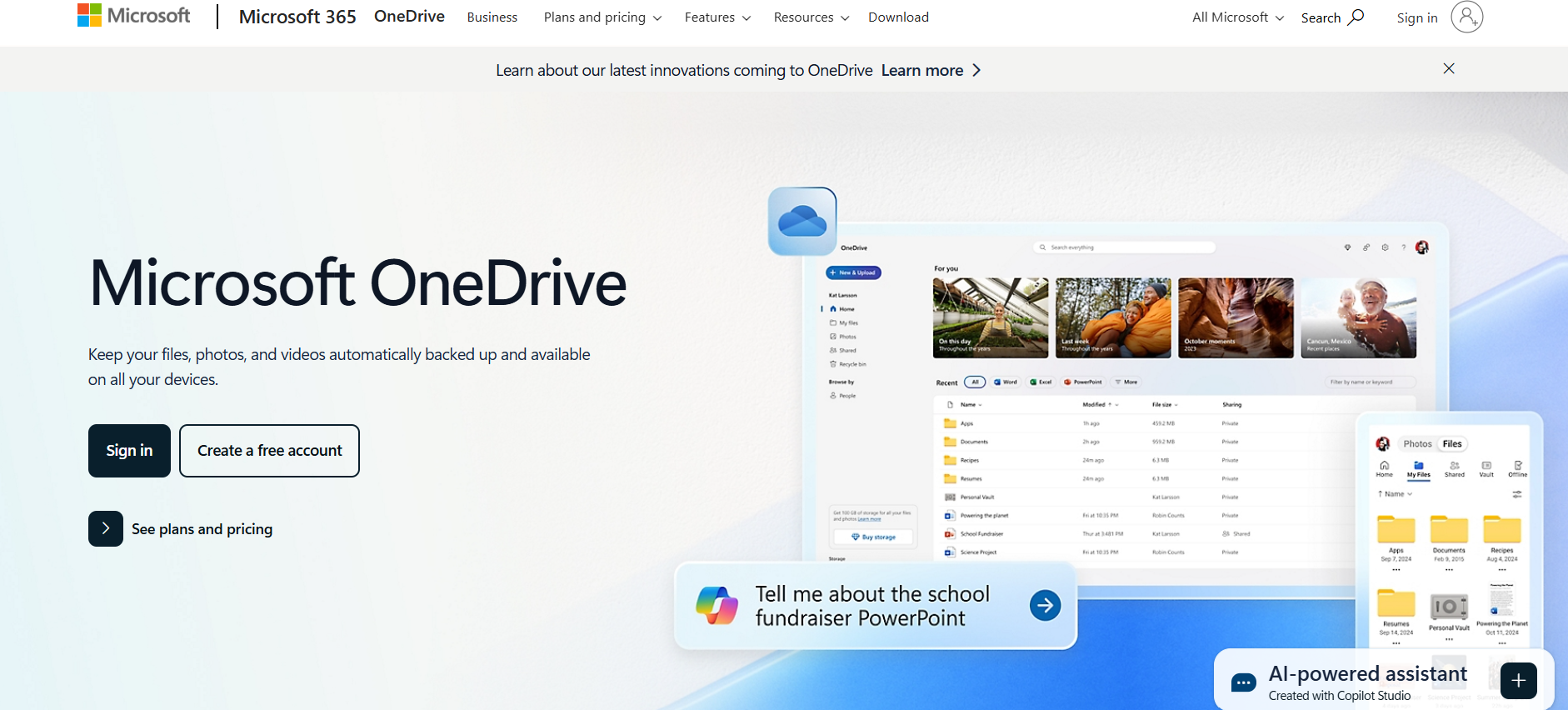 Microsoft OneDrive Landing Page