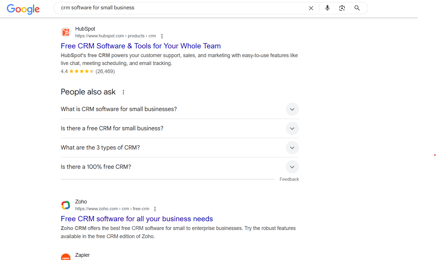 A Screenshot of the Organic Search Engine Ranking on Google