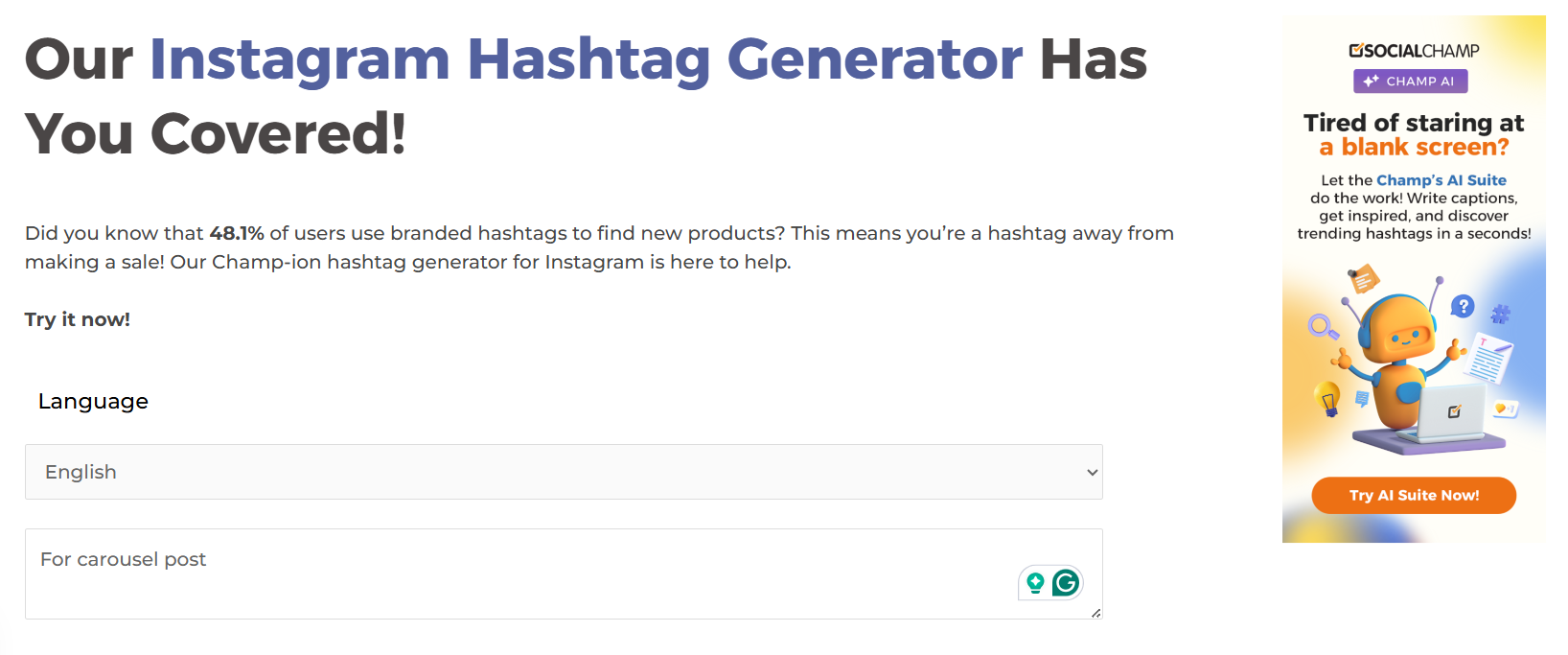 Social Champ’s Instagram Hashtag Generator