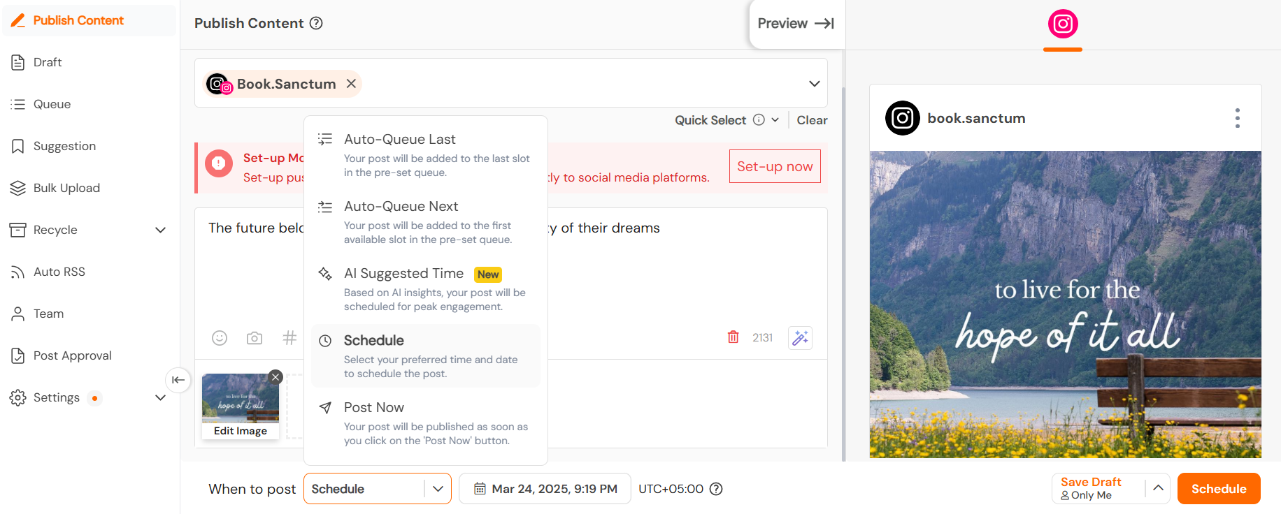 Social Champ’s Publish & Schedule Feature