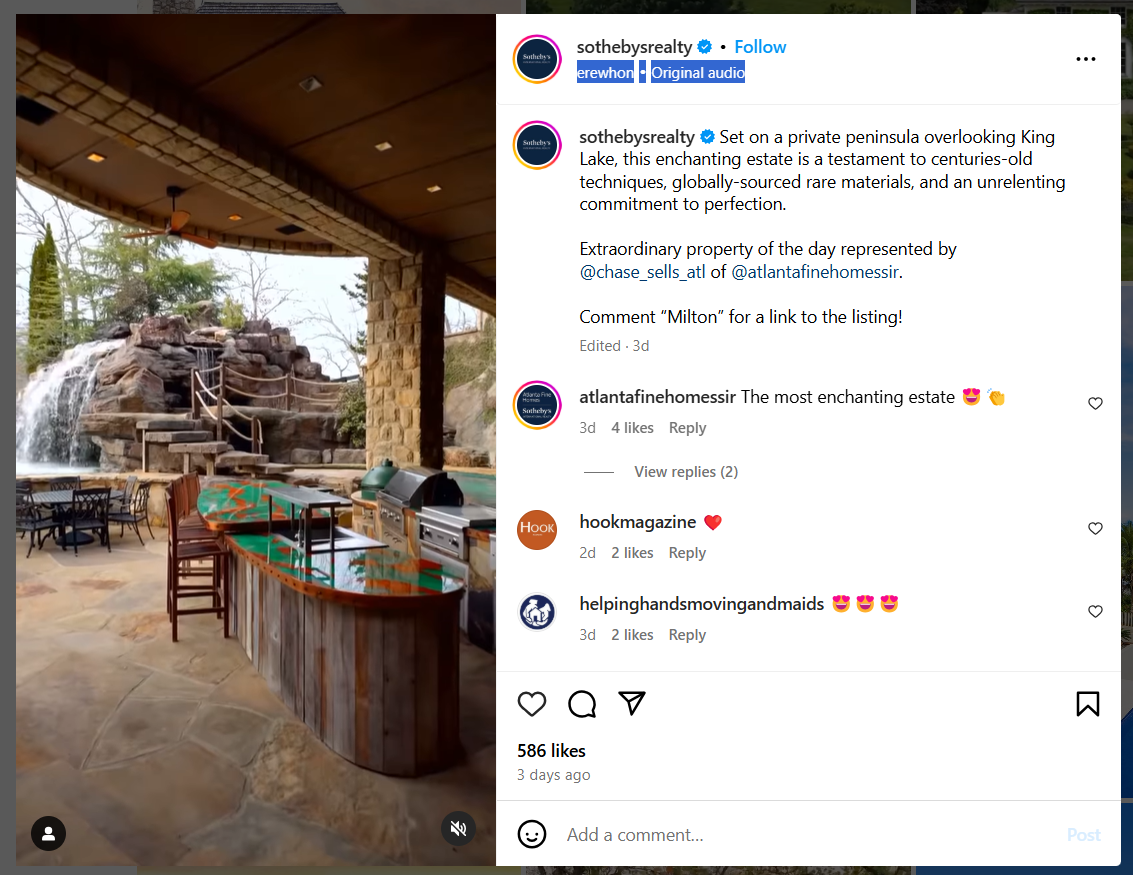 Screenshot of Virtual Tour Posted on Instagram